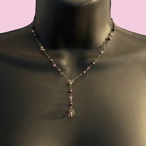 Cheryl Reis dark silver tone purple crystal Y necklace & earrings